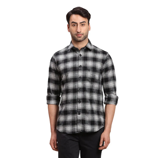 Colorplus Men Black Regular Fit Checks Cotton Casual Shirt
