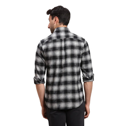 Colorplus Men Black Regular Fit Checks Cotton Casual Shirt