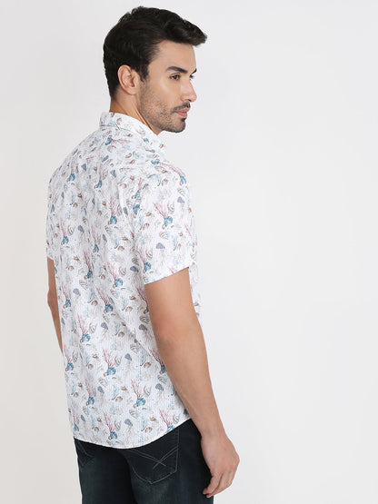Colorplus Men Blue Printed Regular Fit Cotton Half Sleeve Casual Shirt