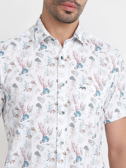 Colorplus Men Blue Printed Regular Fit Cotton Half Sleeve Casual Shirt