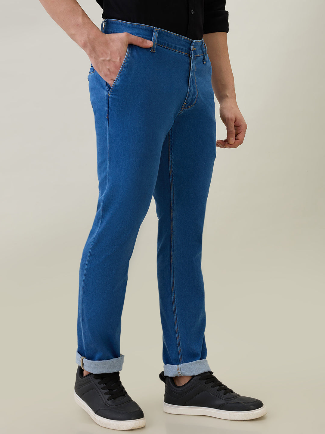 Colorplus Men Blue Plain Regular Fit Cotton Blend Jeans