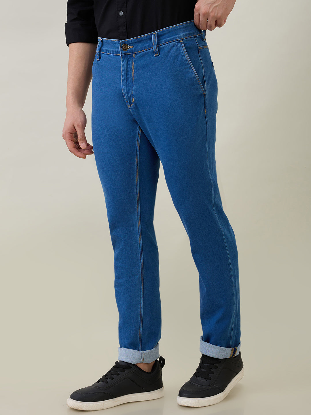 Colorplus Men Blue Plain Regular Fit Cotton Blend Jeans