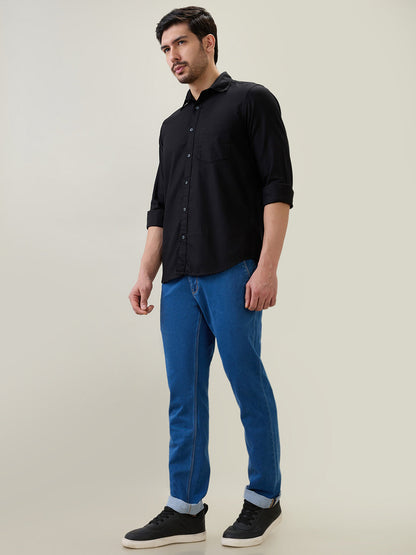 Colorplus Men Blue Plain Regular Fit Cotton Blend Jeans