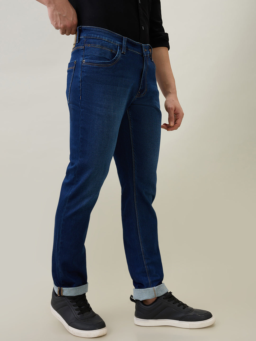 Colorplus Men Blue Plain Regular Fit Cotton Blend Jeans