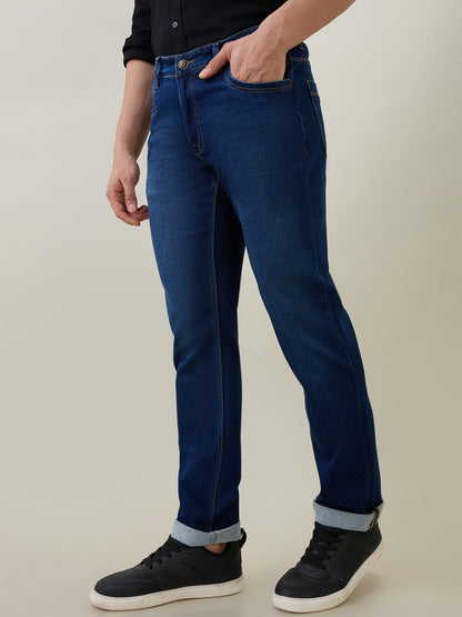 Colorplus Men Blue Plain Regular Fit Cotton Blend Jeans