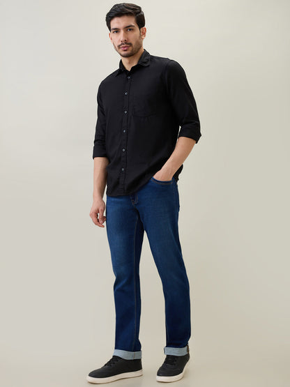 Colorplus Men Blue Plain Regular Fit Cotton Blend Jeans