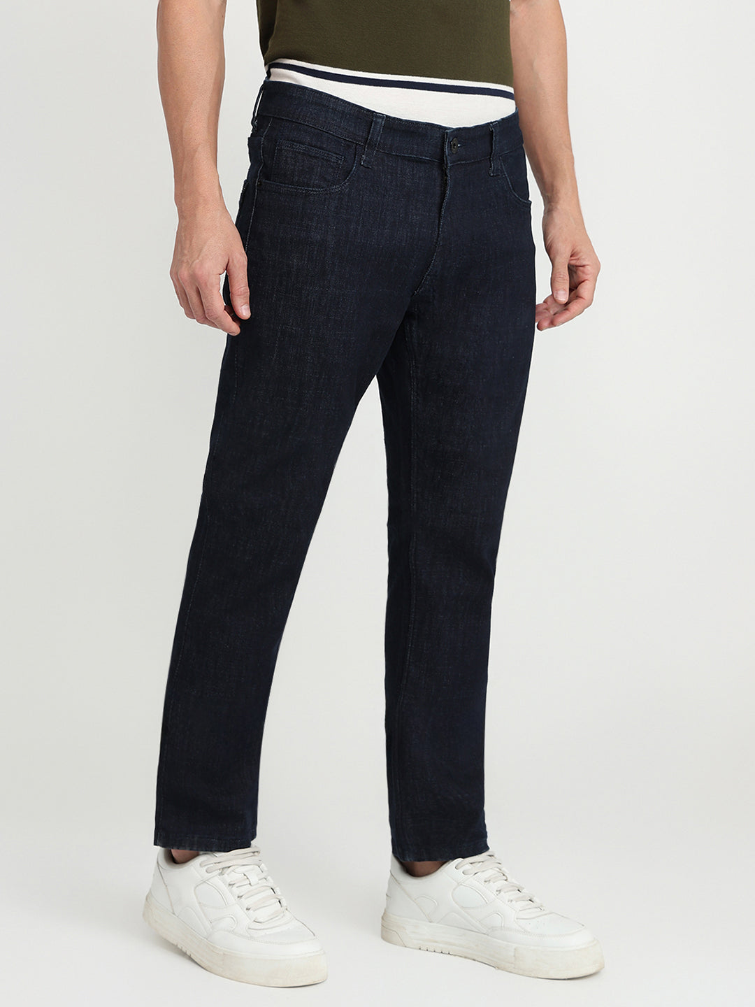 Colorplus Men Blue Plain Regular Fit Cotton Blend Jeans