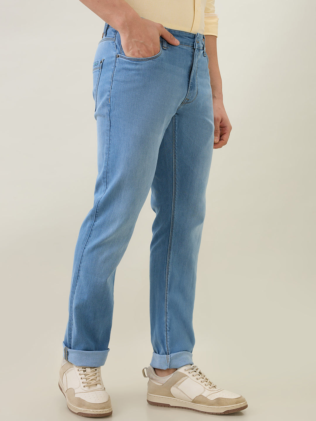 Colorplus Men Blue Plain Regular Fit Cotton Blend Jeans