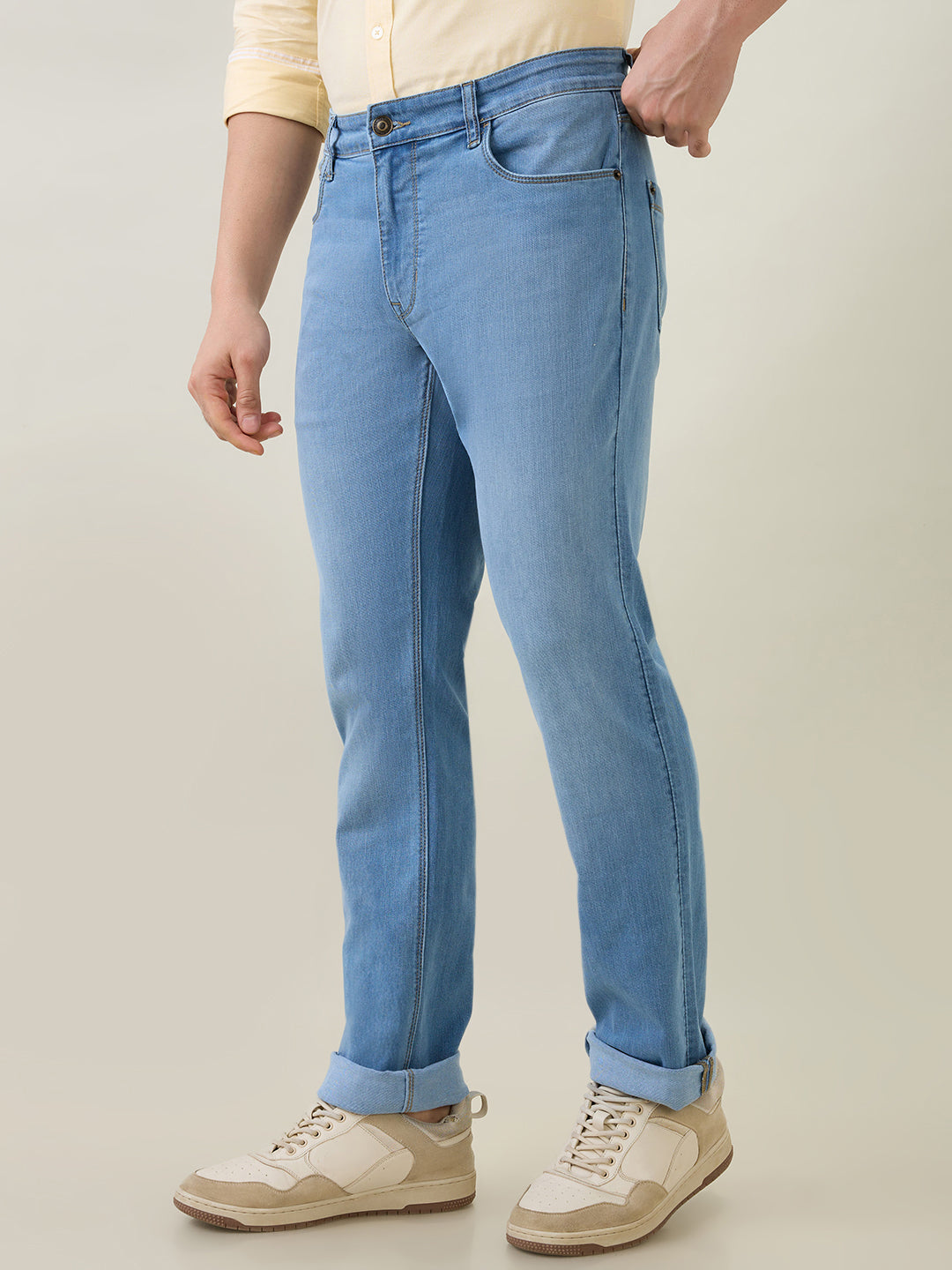Colorplus Men Blue Plain Regular Fit Cotton Blend Jeans