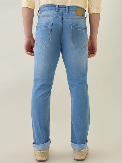 Colorplus Men Blue Plain Regular Fit Cotton Blend Jeans