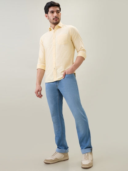 Colorplus Men Blue Plain Regular Fit Cotton Blend Jeans