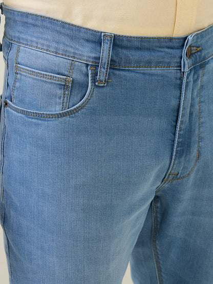 Colorplus Men Blue Plain Regular Fit Cotton Blend Jeans