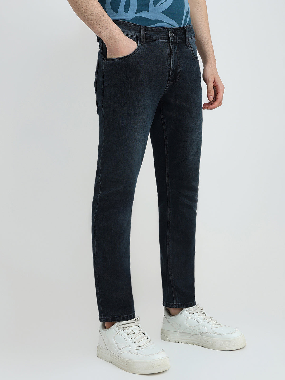 Colorplus Men Grey Plain Mid Rise Slim Fit Cotton Blend Jeans