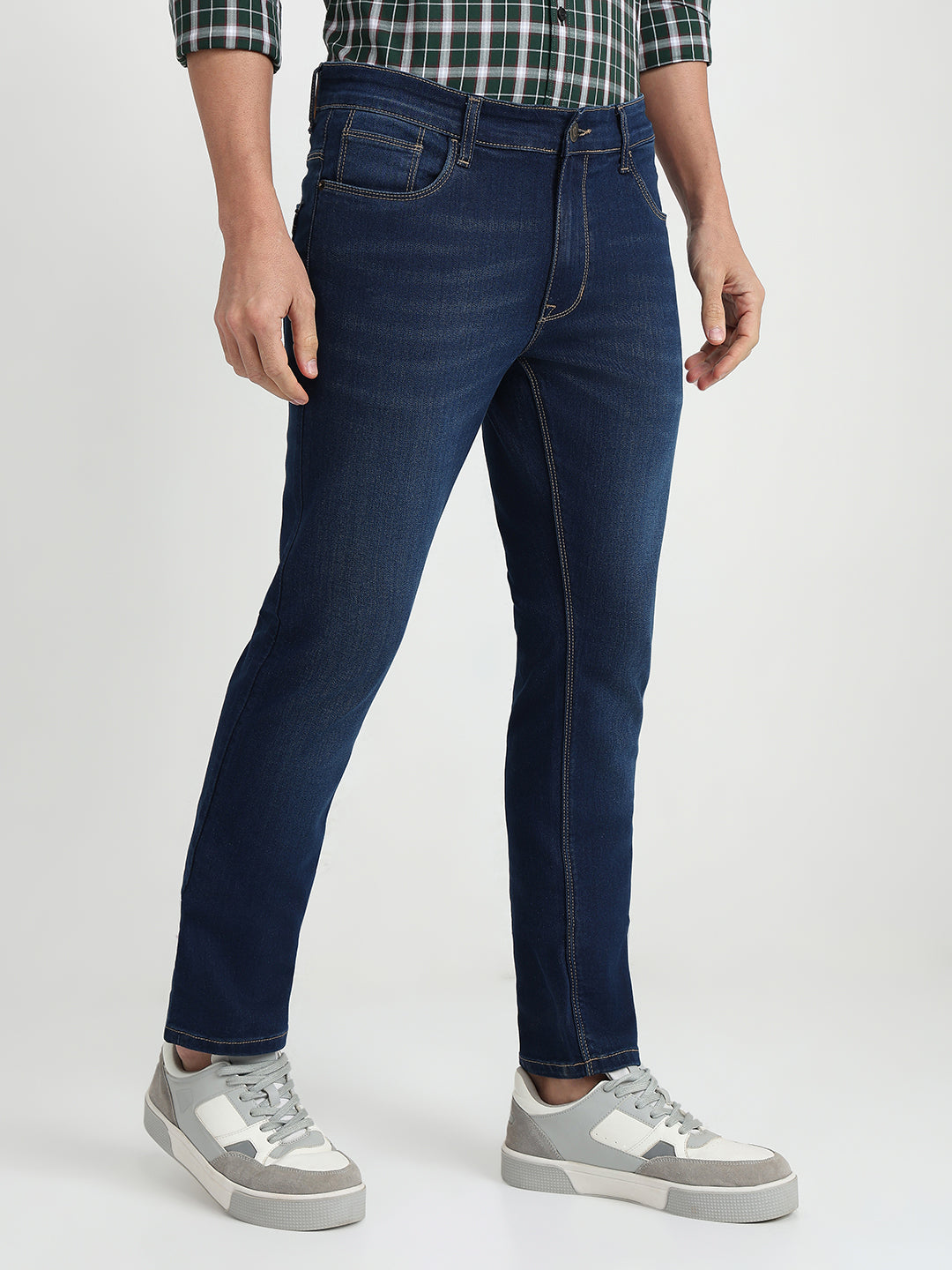 Colorplus Men Blue Plain Mid Rise Slim Fit Cotton Blend Jeans