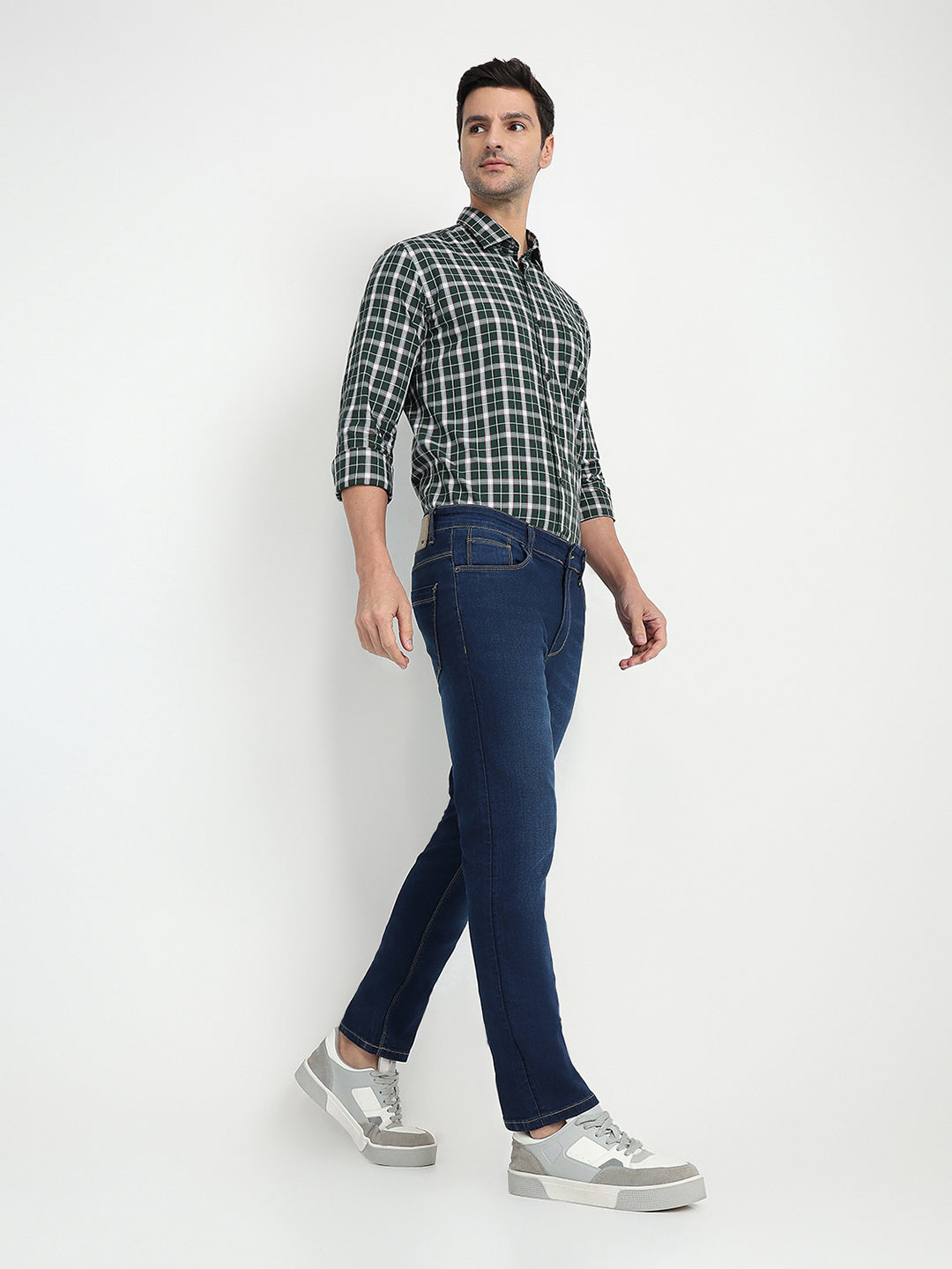 Colorplus Men Blue Plain Mid Rise Slim Fit Cotton Blend Jeans