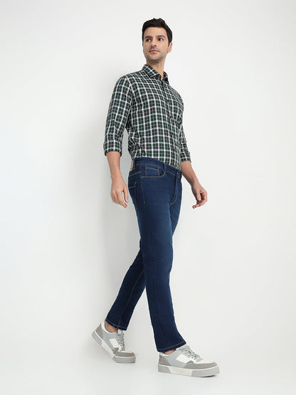 Colorplus Men Blue Plain Mid Rise Slim Fit Cotton Blend Jeans