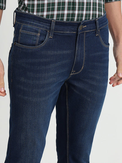 Colorplus Men Blue Plain Mid Rise Slim Fit Cotton Blend Jeans