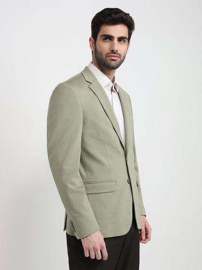 Colorplus Men Green Knitted Regular Fit Viscose Blend Blazer