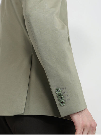 Colorplus Men Green Knitted Regular Fit Viscose Blend Blazer