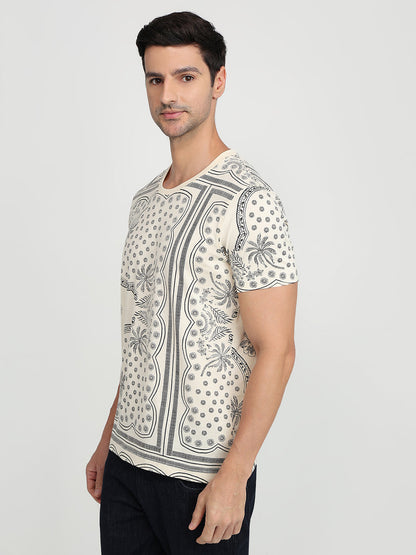 Colorplus Men White Printed Regular Fit Cotton Half Sleeve T-Shirt
