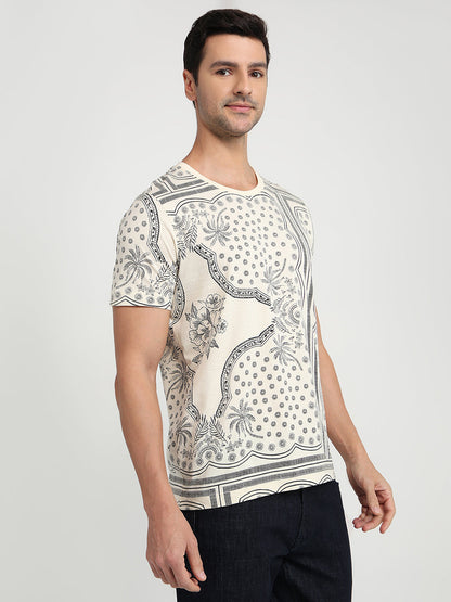 Colorplus Men White Printed Regular Fit Cotton Half Sleeve T-Shirt