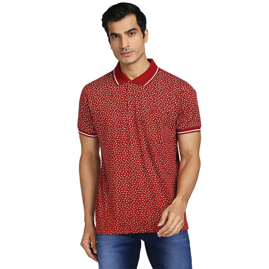 Men Red Classic Fit Print Cotton Half Sleeve T-Shirt