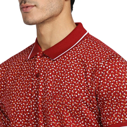 Men Red Classic Fit Print Cotton Half Sleeve T-Shirt