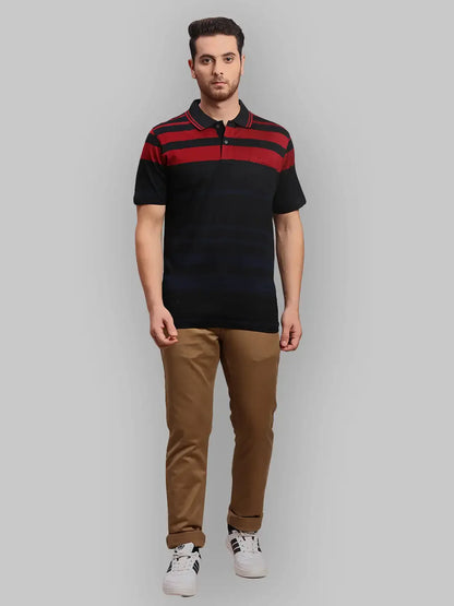 Men Black Classic Fit Stripe Cotton Half Sleeve T-Shirt