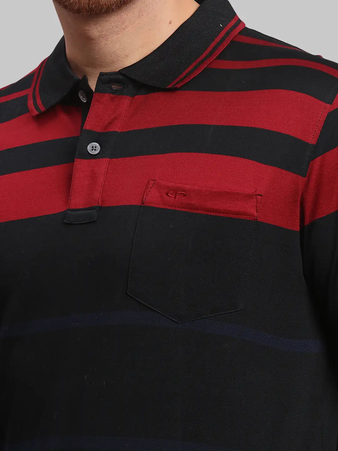 Men Black Classic Fit Stripe Cotton Half Sleeve T-Shirt