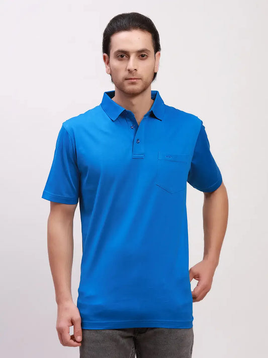 Colorplus Men Blue Solid Classic Fit Cotton Half Sleeve T-Shirt