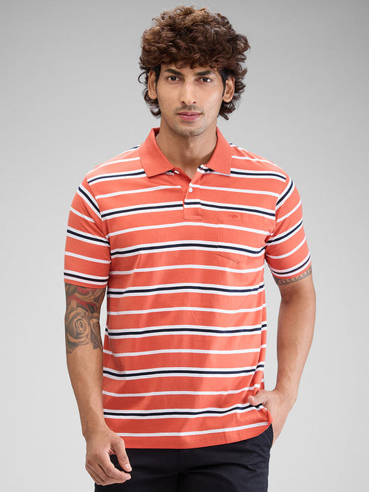Colorplus Orange Stripe Classic Fit Cotton T-Shirt