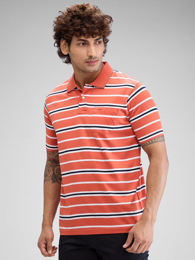 Colorplus Orange Stripe Classic Fit Cotton T-Shirt