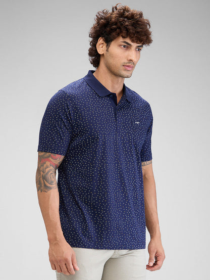 Colorplus Blue Printed Classic Fit Cotton T-Shirt