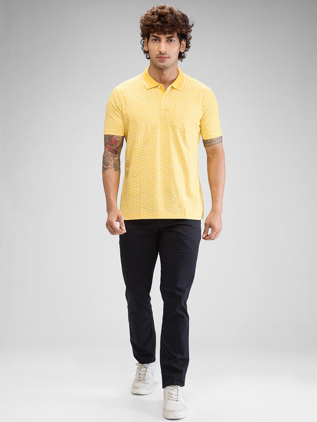 Colorplus Yellow Printed Classic Fit Cotton T-Shirt