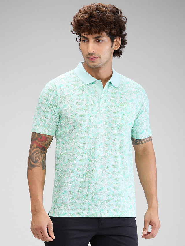 Colorplus Green Printed Classic Fit Cotton T-Shirt