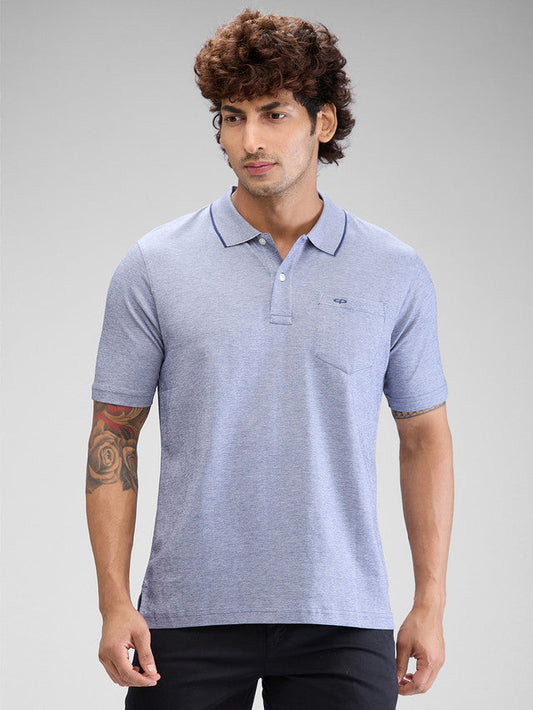 Colorplus Blue Solid Comfort Fit Cotton T-Shirt