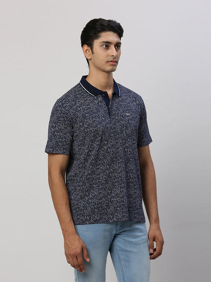 Colorplus Men Blue Printed Comfort Fit Half Sleeve Polo Neck T-Shirt