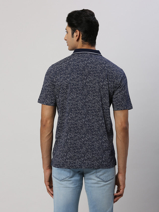 Colorplus Men Blue Printed Comfort Fit Half Sleeve Polo Neck T-Shirt