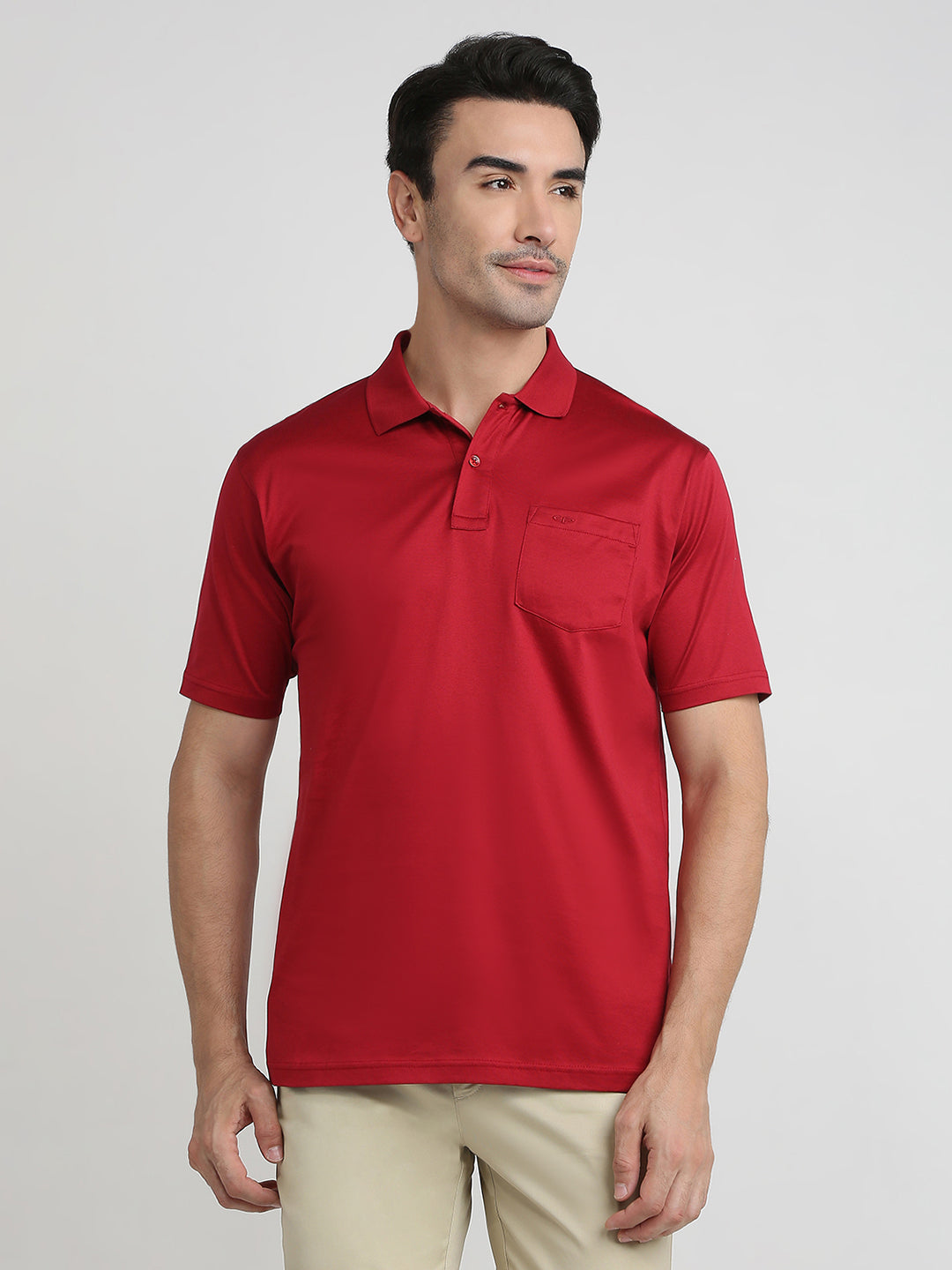 Colorplus Men Red Solid Comfort Fit Cotton Half Sleeve T-Shirt
