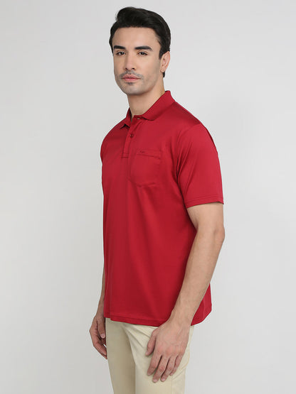 Colorplus Men Red Solid Comfort Fit Cotton Half Sleeve T-Shirt