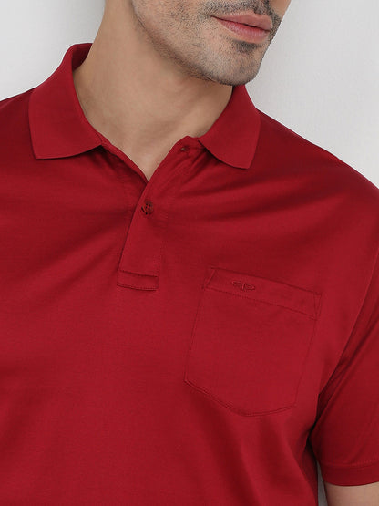 Colorplus Men Red Solid Comfort Fit Cotton Half Sleeve T-Shirt