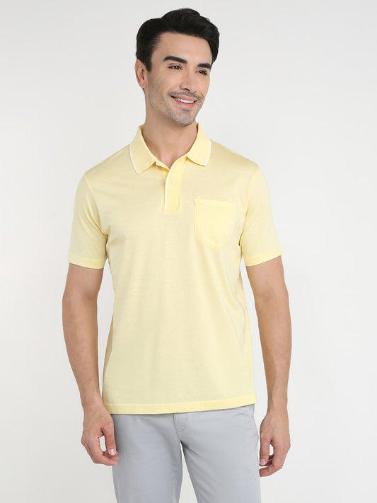 Colorplus Men Yellow Solid Comfort Fit Cotton Half Sleeve T-Shirt