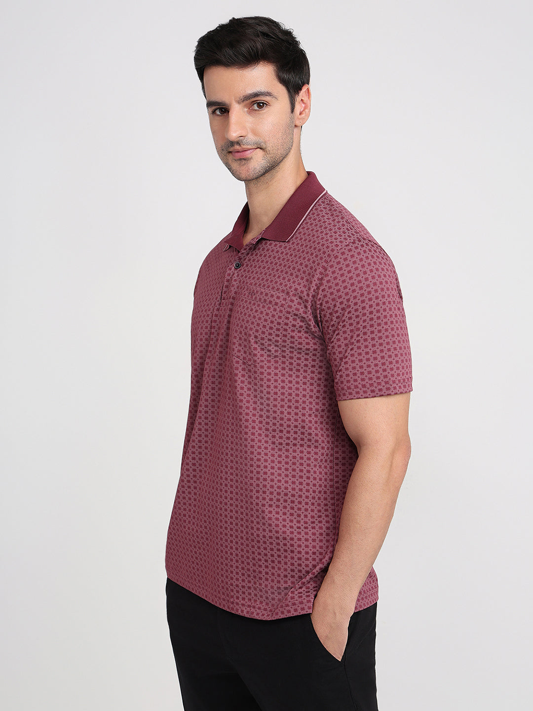 Colorplus Men Maroon Printed Comfort Fit Cotton Half Sleeve T-Shirt