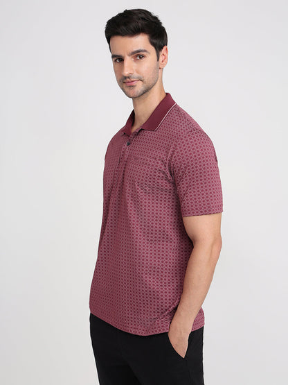 Colorplus Men Maroon Printed Comfort Fit Cotton Half Sleeve T-Shirt
