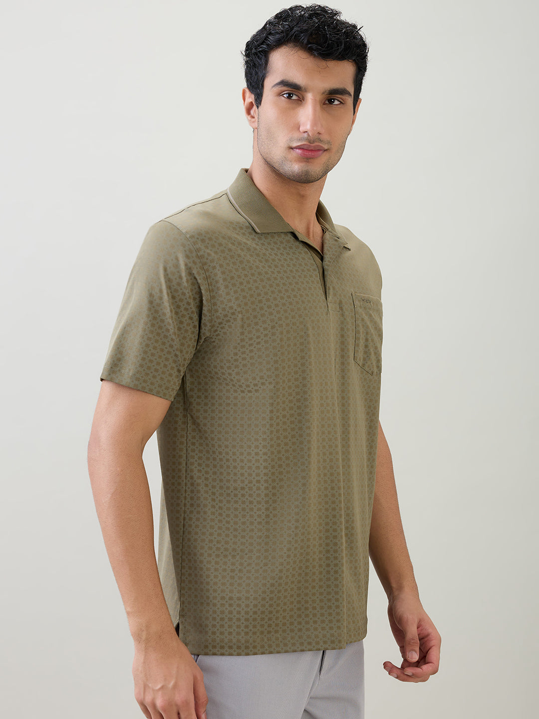 Colorplus Men Green Printed Comfort Fit Cotton Half Sleeve T-Shirt