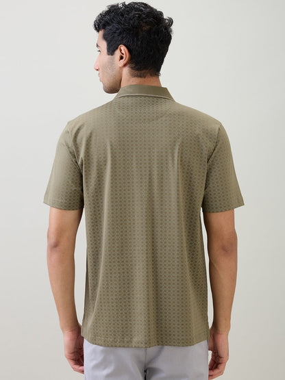 Colorplus Men Green Printed Comfort Fit Cotton Half Sleeve T-Shirt