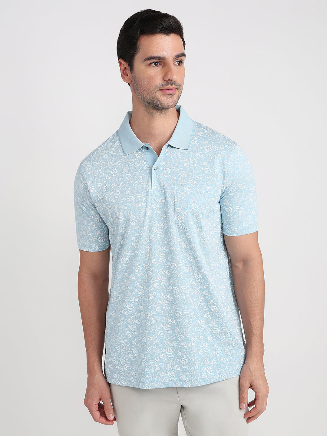 Colorplus Men Blue Printed Comfort Fit Cotton Half Sleeve T-Shirt