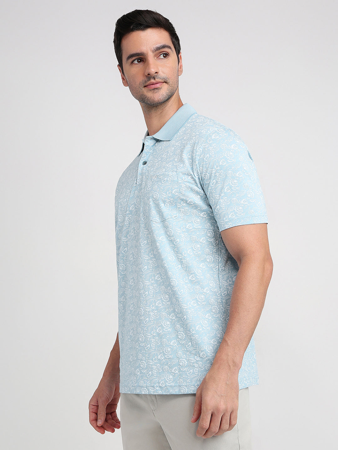 Colorplus Men Blue Printed Comfort Fit Cotton Half Sleeve T-Shirt