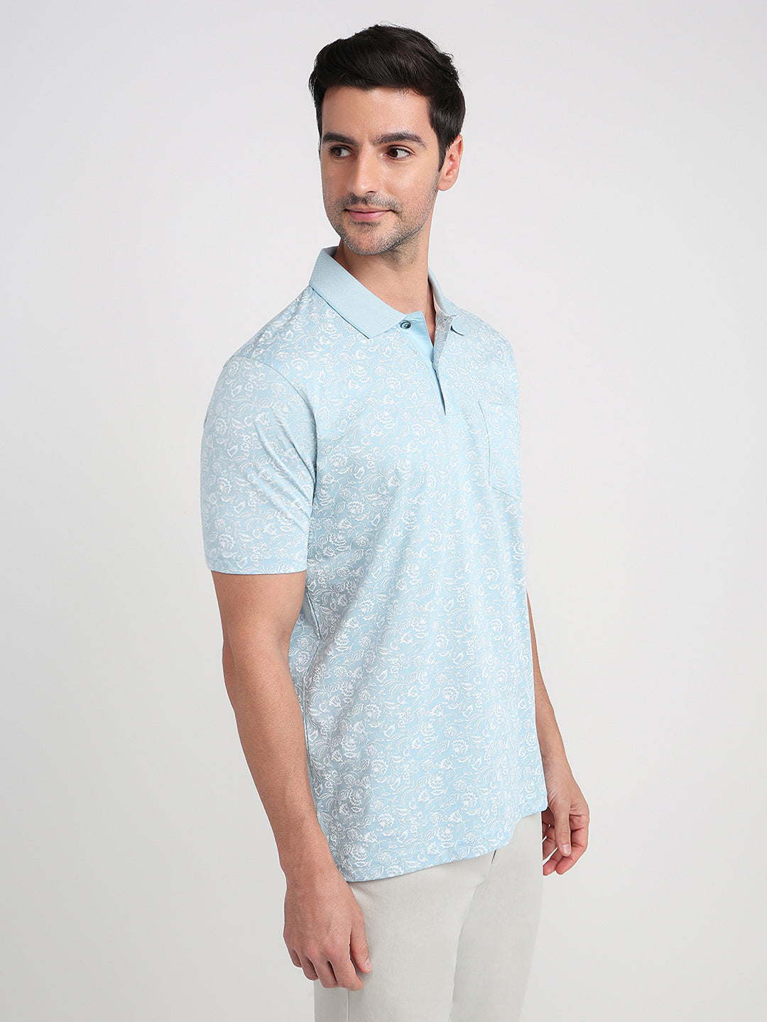 Colorplus Men Blue Printed Comfort Fit Cotton Half Sleeve T-Shirt