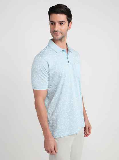 Colorplus Men Blue Printed Comfort Fit Cotton Half Sleeve T-Shirt